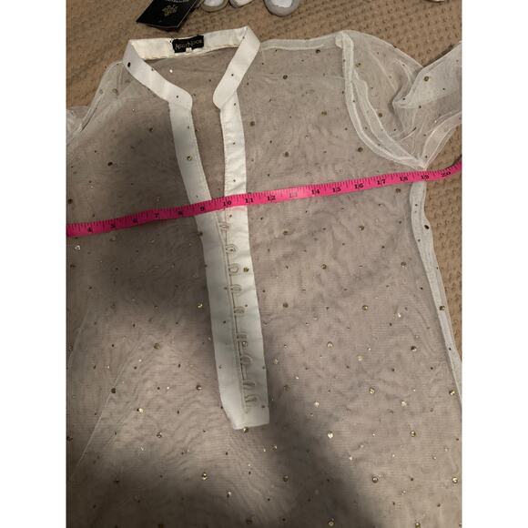 NWT Agha Noor White Mesh See Through Gold Speckled Tunic Top Size S - Picture 4 of 9